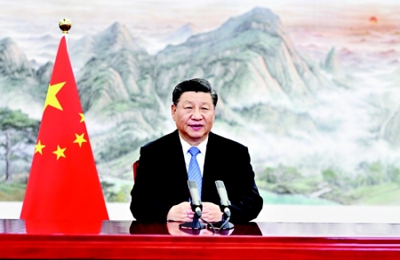 <br>              11月4日晚，国家主席习近平以视频方式出席第四届中国国际进口博览会开幕式并发表题为《让开放的春风温暖世界》的主旨演讲。 新华社记者 李学仁 摄<br><br>        