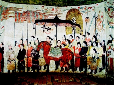 <br>          北齐徐显秀墓壁画（局部） 图片由太原北齐壁画博物馆提供<br><br>        