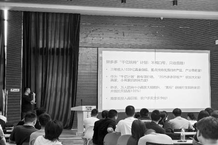           培训会现场，“2025多多好特产”专项小组正讲解平台新政策。 焦岩松 摄        