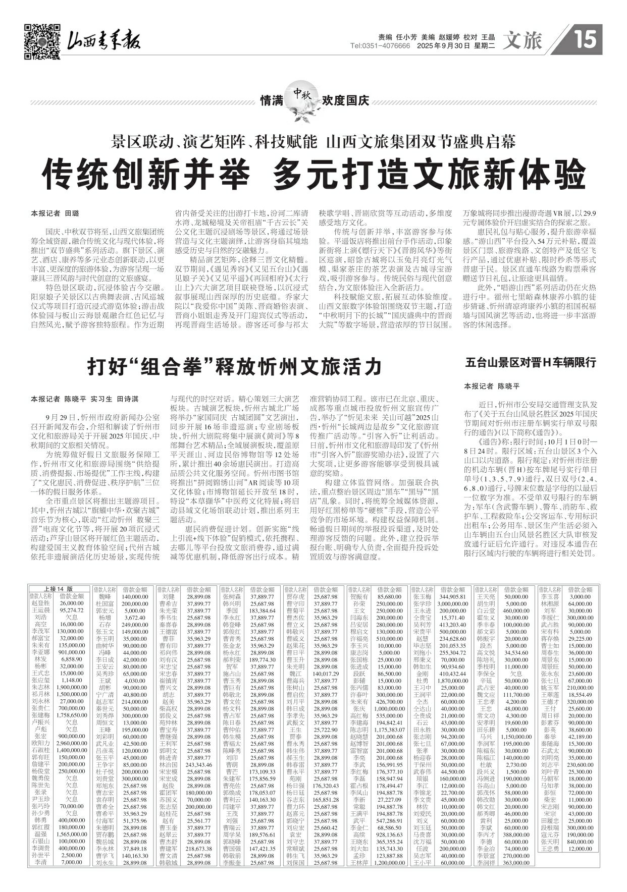 山西青年报2025年09月30日头版